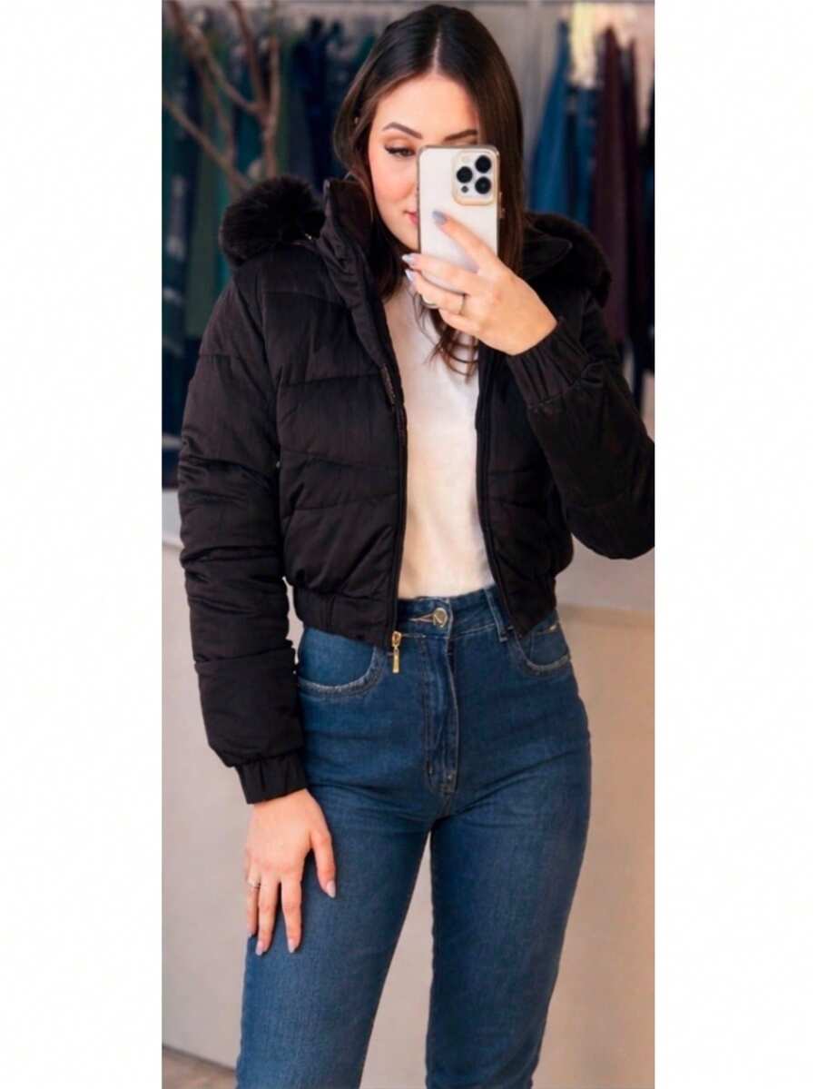 Women's Puffer Jacket - 深灰色 - 查看 1