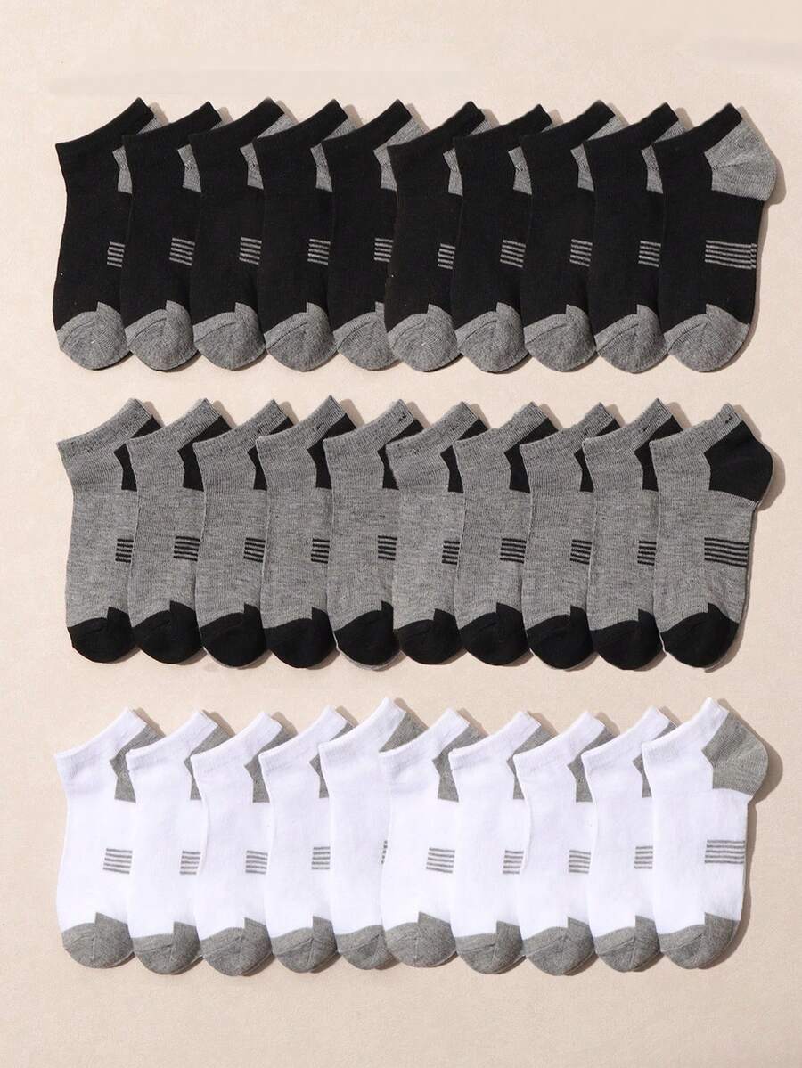10 Pairs Random Color Block Kids' Summer Casual Sports Short Socks, Suitable For School, Running, Daily Wear, Unisex - Multicolor - View 1
