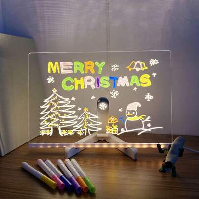 Tablero de dibujo con alimentación USB, tablero de mensajes de monitoreo, incluye 7 bolígrafos de colores - resistente a los arañazos, con soporte, se puede usar como tablero de mensajes iluminado, tablero de mensajes LED, pizarra blanca, adecuado para oficina, escuela y hogar, tablero de mensajes de acrílico, cuaderno, suministros de dibujo