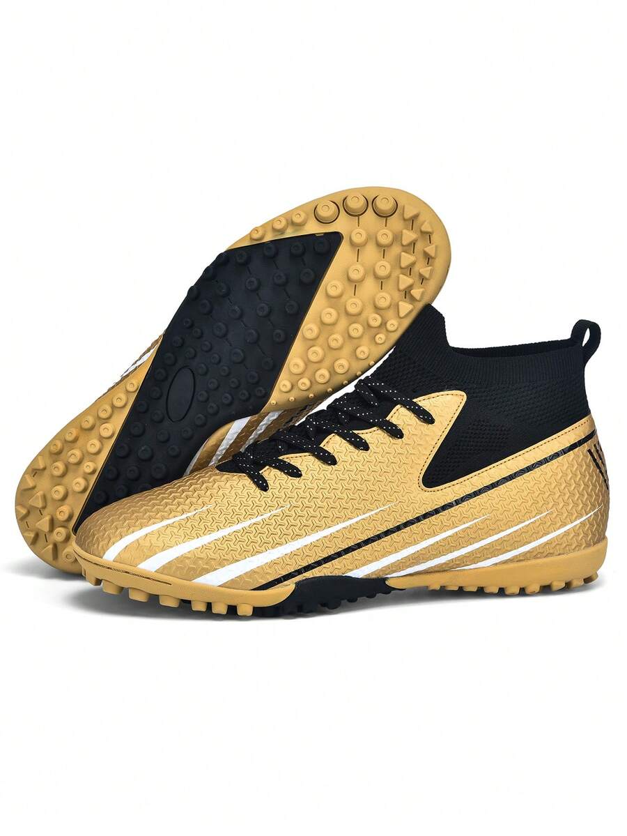 1 Pair Unisex Adult & Youth Professional Studded Football/Soccer Shoes, Low-Top Outdoor Team Competition Sports Shoes, Suitable For Artificial Turf, Sand, Natural Grass, Indoor Court, Lightweight High-Performance Professional Soccer Cleats - Gold - View 1