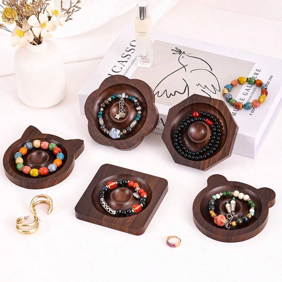 Creative Wooden Bracelet/Jewelry Display Tray, Prop For Jewelry Photography And Storage, In-Stock Wooden Bead Tray - Walnut - View 1