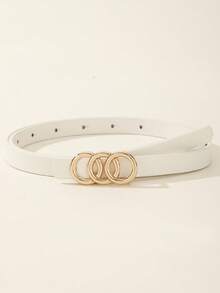 4 piezas Cinturones casuales de mujer con hebilla de aleación de triple anillo, adecuados para todas las estaciones - Multicolor - Ver 9