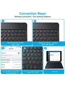 AKKHOO Rounded Cap Silent Mini Wireless Keyboard, 10-Inch Ultra-Thin, Rechargeable Silent, Compatible With IPad, Computer, Phone, Tablet - Black - View 9