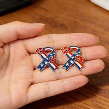 2pcs American Independence Day Floral Ribbon Brooch, Fashion Oil Drop Star Spangled Banner Versatile Commemorative Accessory - Multicolor - View 5