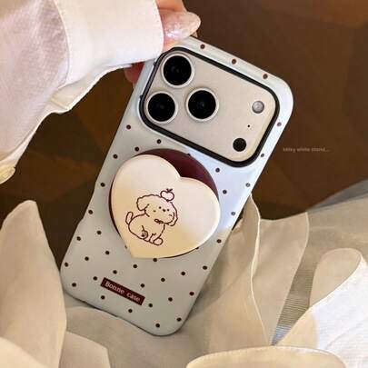 Ốp lưng điện thoại từ tính GUCADI mỏng màu nâu chấm bi + hình chó sô cô la, tương thích với Apple 17 Pro Max, phù hợp với màn hình 16 inch, ốp cứng mờ 15 inch, ốp từ tính 14 inch. Dễ thương, nữ tính, sáng tạo, tối giản, hoạt hình, đáng yêu, độc đáo, phong cách .