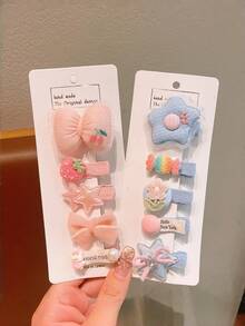 5pcs/Set Cute Bow, Rabbit, Star Hair Clips Set, Youthful Aesthetic Hair Accessories Suitable For Girls - Multicolor - View 2