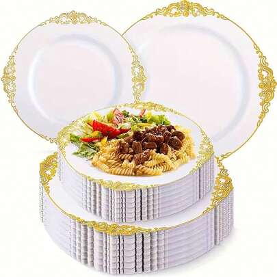 1/10/25/50 7.5-Inch And 10.25-Inch White Lace Edged Cake Plates, Premium Reusable Fruit Salad Plates, Suitable For Weddings, Birthdays, Family Gatherings, Outdoor Team Building, School Events, Picnics, BBQs, Restaurants And Kitchen Parties