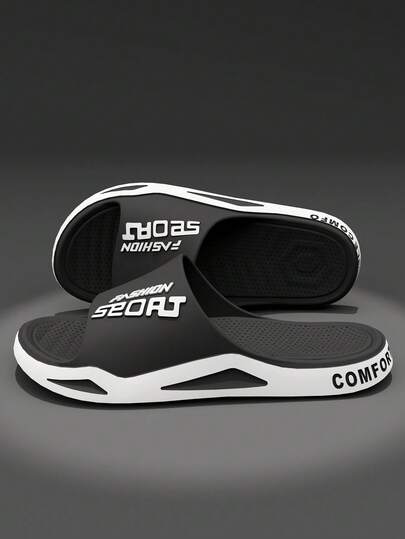 Unisex Outdoor Sports Slippers, Wear-Resistant & Comfortable; Indoor Home Bathroom Slippers For Women, Non-Smelly; Beach Casual Fashion Letter Print Slippers