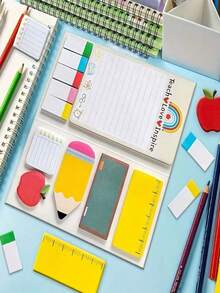 1 Set Teacher's Day Gift Sticky Note Set,Colorful, Self-Adhesive Pads With Educational Design, Suitable Back To School For Teachers Gift- Includes Notebook, Planner, Pencil, Etc. - School Office Supplies, Teacher Gifts,Back To School Season, Back To School Season, Graduation Season, Back To School Gifts, Graduation Gifts - 彩色 - 查看 4