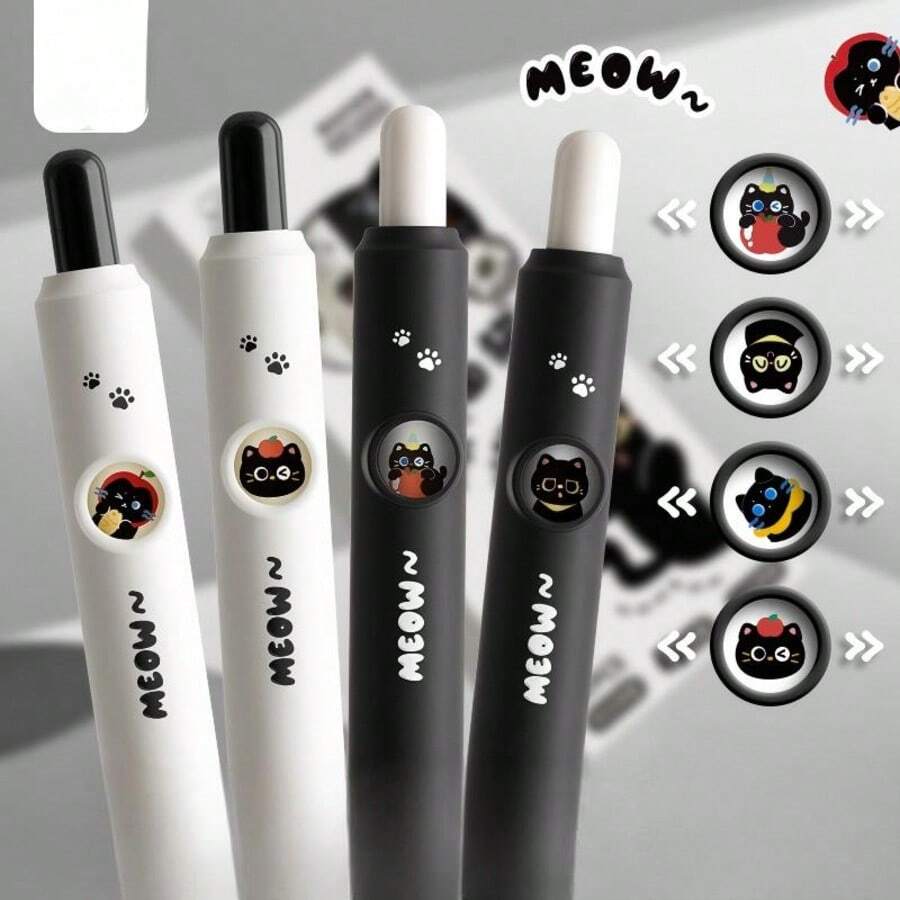 6pcs/Set Hide And Seek Retractable Ballpoint Pens, Cute Changing Face Design, Quick-Drying Exam Pens - Sets - View 1