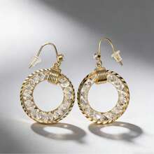 Zhenwei xina 1 Pair Bohemian Style Hollow Out Rhinestone Earrings, Suitable For Women's Daily Wear Or Summer Vacation - Gold - View 8
