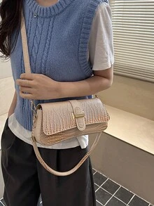 Túi đeo vai cao cấp màu trắng kem, họa tiết da cá sấu dập nổi, kiểu dáng cổ điển năm 2026, điểm nhấn kim loại, là chiếc túi xách thanh lịch dành cho công sở và đi làm. - Màu Khaki - Xem 4