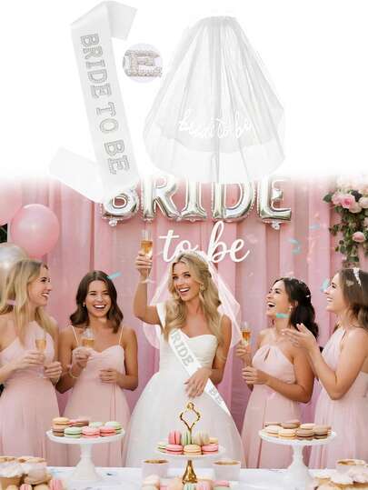 2pcs Bride White Gown Shoulder Straps Wedding Veil Set, Single Party Decorations, Single Party Veil Shoulder Straps, Veil Shoulder Straps Set, Bridal Gift Party Photo Prop, Single Party Bridal Accessory Set, Single Party Favors, Bridal Party Decorations, Suitable For Pre-Wedding Parties, Bridal Gift Events, And Wedding Photo Props.