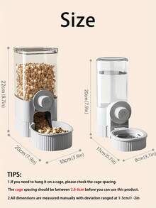 Distributeur automatique de nourriture et d'eau pour animaux de compagnie, bol/abreuvoir pour animaux de compagnie en plastique durable à suspendre, distributeur d'eau et de nourriture à grande capacité alimenté par gravité, sans alimentation électrique nécessaire, installation facile, conception hygiénique, étanche, amovible, convient aux petits/moyens chiens, chats, lapins, hamsters, gris - Gris - Voir 3