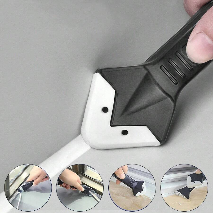 3-In-1 Silicone Caulking Tool, Stainless Steel Head, Suitable For Sealing, Cleaning And Scraping Adhesive, Durable Plastic Handle, Ergonomic Caulking Tool Easy To Use
