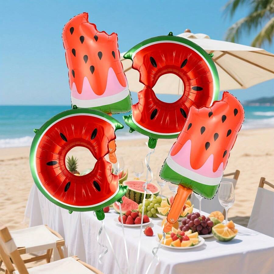 Bộ 6/4/2 bóng bay tráng bạc họa tiết dưa hấu, với hình ảnh dưa hấu và kem, thích hợp cho các lễ hội mùa hè, trang trí tiệc Luau, tiệc sinh nhật nhiệt đới, dã ngoại và tiệc bể bơi!