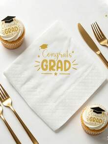 50 piezas/Paquete Servilletas de Felicitaciones para Graduados, Decoración de Mesa para Fiesta de Graduación, Servilletas de Decoración de Graduación 2026 "¡Lo lograste!", Suministros para Fiestas, Servilletas de Cóctel Negras Adecuadas para Decoración de Fiesta de Graduación de Escuela Secundaria y Universidad - Estilo 1 - Ver 6