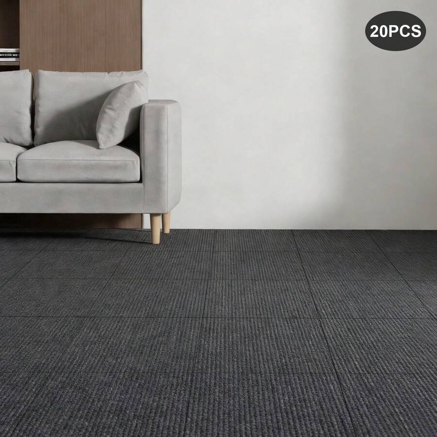 SHIOUCY Selbstklebend Quadratische Teppichfliesen, Abziehbar und Haftend, 50 x 50 cm Antirutsch Sicherheitsmatte, 20 Stück Abziehbare und Klebrige Teppichfliesen, Teppichfliesen für Handel und Zuhause (Dunkelgrau) - 20Pcs - Übersicht 1