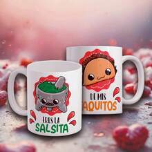 Premium Pack Of 2 Ceramic Mugs With Taquitos And Salsa Design, Humorous Gift For Couples - White - View 8