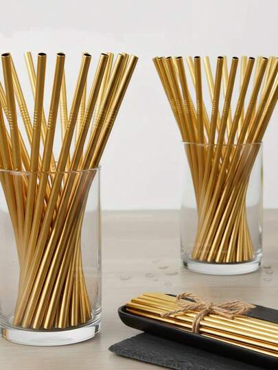 21.5cm/8.46in Reusable 304 Stainless Steel Straws, Suitable For Milk, Water And Other Beverages, Decorative Straws Perfect For Celebrations, Weddings, Beach Outings And Kitchen Tools