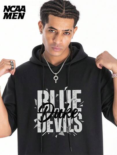 Áo thun nam tay ngắn in chữ, có mũ, thích hợp mặc đôi, phù hợp cho mùa xuân, hè và thu.