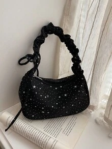 Fashionable New Candy Color Cloud Shaped Bag, Solid Color Shoulder Bag, Cute Underarm Bag With Shiny Star Decor - Black - View 11