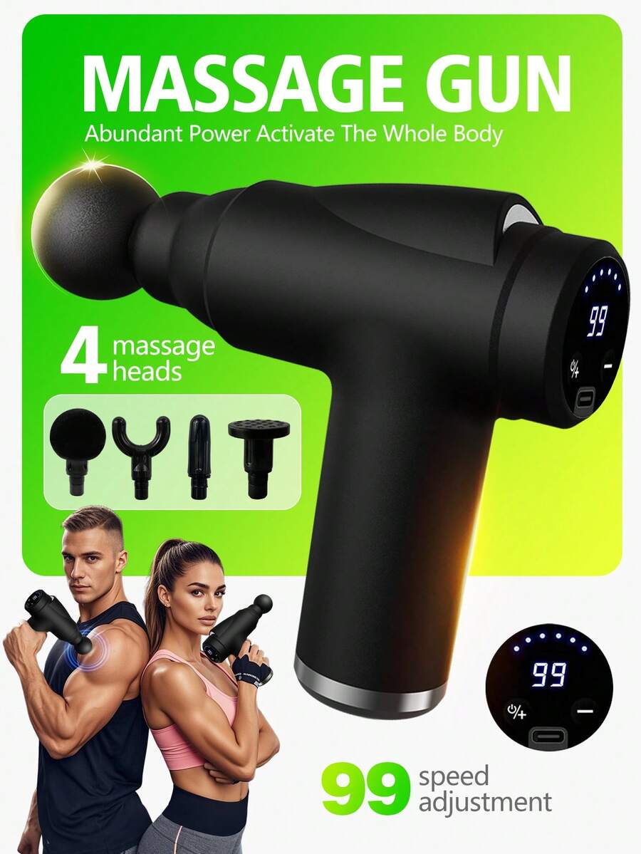 YTWO 99-Level Fascia Gun Muscle Massager, Massage Vibrator, Back Massage, With LCD Display, Deep Tissue Muscle Handheld Percussion Massager, Suitable For Body, Back And Neck Pain, Ultra-Compact Elegant Design, High Torque Drive, Father's Day Gift, Friend's Gift - Black - View 1