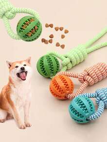 Dog Rope Toy With Rubber Ball - Durable Chew Toy For Teeth Cleaning & Treat Dispensing - Multicolor - View 1