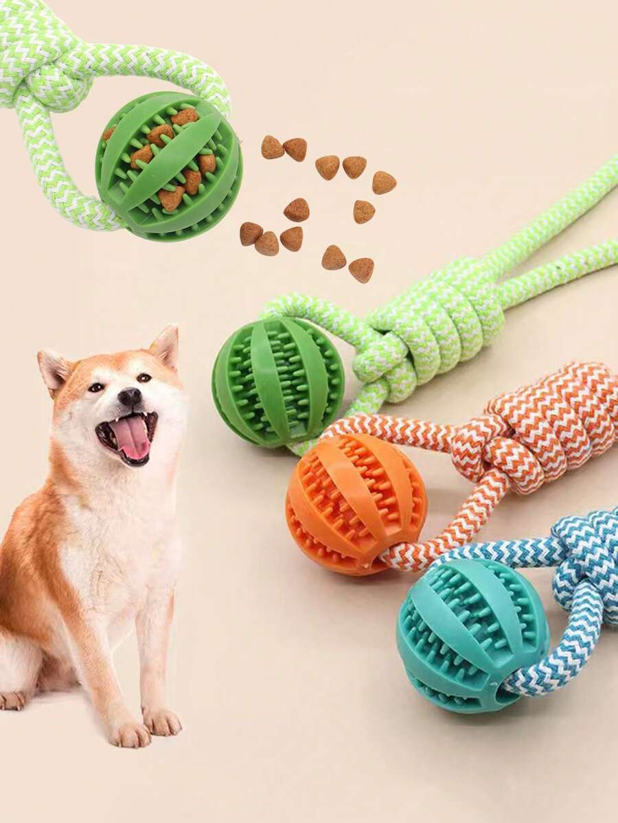 Dog Rope Toy With Rubber Ball - Durable Chew Toy For Teeth Cleaning & Treat Dispensing - Multicolor - View 1
