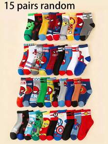 Marvel 1/5/10 pares de juego de calcetines para niños, que incluyen calcetines con estampado de Thor, calcetines con volantes, calcetines a media pierna a rayas blancas y negras, calcetines cortos para niñas, calcetines cortos para niños, calcetines de tobillo suaves, transpirables y antideslizantes - Multicolor - Ver 23