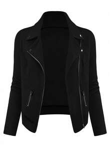 Chaqueta negra elegante, versátil y estilizadora de diseño con sentido de la moda para tallas grandes, para primavera - Negro - Ver 5