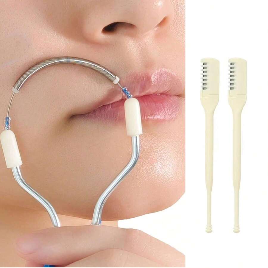 Bộ 3 món dụng cụ tẩy lông mặt, thiết bị tẩy lông mặt, dao cạo mặt làm đẹp tinh tế, dụng cụ tẩy lông lò xo, dụng cụ tẩy lông môi cho nữ, dụng cụ tẩy lông mặt, dụng cụ tẩy lông môi, tẩy lông mặt và cơ thể - Màu Hồng baby - Xem 1