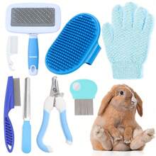 8件套小型宠物美容工具套装，兔子美容套装包括宠物指甲钳和指甲锉、跳蚤梳、宠物洗澡刷、去毛刷、洗澡按摩手套、小型清洁刷 - 藍色 - 查看 9