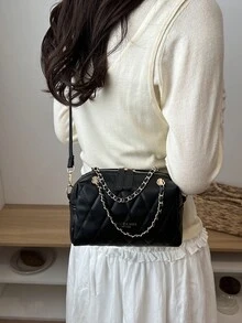 2026新款女士黑色绗缝链条手提包，多功能可调节肩带斜挎包，适合日常通勤和派对场合 - 黑色 - 查看 3