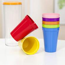 7 Stück/Set tragbarer Regenbogen Reisebecher Set - 7-farbige Plastikbecher für Outdoor-Picknicks, Wanderungen und den täglichen Gebrauch - stapelbar, vielseitige Becher zum Trinken, Spülen, als Mini-Vasen oder für kreative Aufbewahrung - Verschiedenfarbig - Übersicht 4