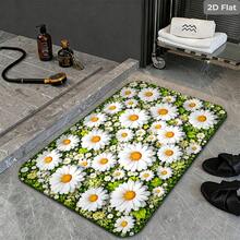 1pc Fresh Daisy Entrance Mat, Full Print Daisy & Greenery Pattern, Bathroom Mat, Doormat, Small Rug, Carpet, Home Decor, Washable Area Rug, Outdoor Mat, Bedroom Rug - A - View 2