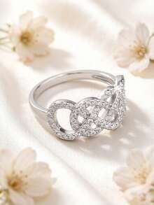 1 chiếc nhẫn nữ solitaire hình vô cực thanh lịch, lãng mạn đính đá Cubic Zirconia - Món quà trang sức lý tưởng - Nhẫn kỷ niệm, đính hôn, cưới - Quà Giáng sinh, quà Ngày Valentine - Bạc - Xem 2