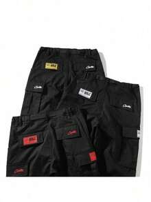 American Retro High Street Fashion Brand Hip-Hop Street Print Casual Multi-Pocket Side Buckle Men's And Women's Same Workwear Pants Ins - Nhãn trắng với thẻ vàng (kích thước xuất khẩu) - Xem 3