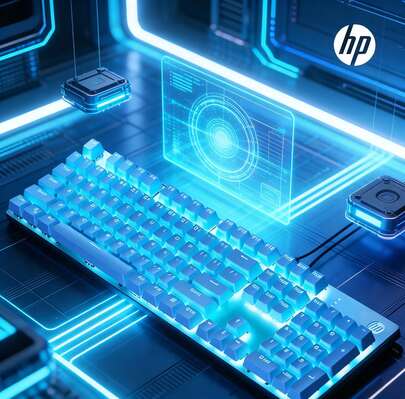 HP GK100F 冰河機械鍵盤 冰藍光 青軸104鍵全配件列 高顏值桌上型配件 電競少女必備 直播神器
