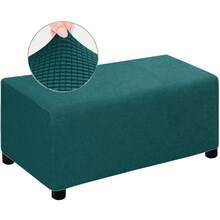 4 Sizes Jacquard Durable Customized Stretch Footrest Ottoman Cover Folding Storage Stool Furniture Protector Rectangle Slipcover - 灰褐色 - 查看 17