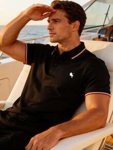 Summer Colorblock Breathable Fashionable Printed Casual Business Sports Versatile Polo Shirt Black - Black - View 10