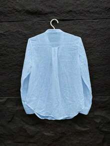 Blusa de manga larga de un solo pecho, de unicolor, de estilo minimalista y versátil, adecuada para uso diario, viajes, todas las estaciones y el Día de San Valentín, primavera - azul claro - Ver 2