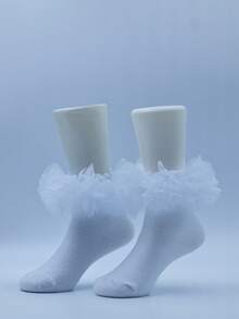 1 Pair Infant Girls' Ruched Princess Socks, Fluffy Large Ruffle Design - Multicolor - View 5