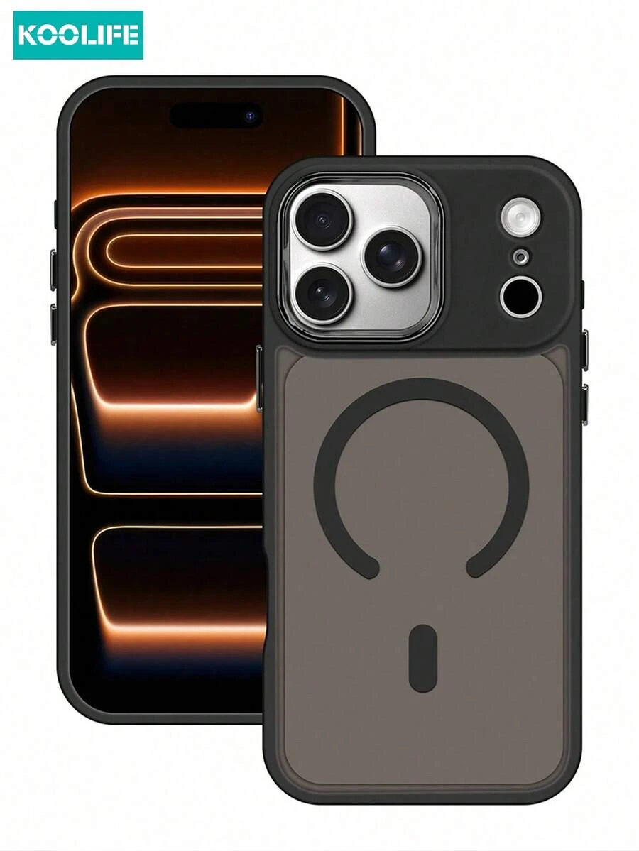 Koolife 1pc Magnetic Wireless Charging Protective Case, 2-In-1 PC+TPU, Skin-Friendly Feel, Mysterious Frosted, Anti-Slip Anti-Drop, Compatible With Apple 17/17 Pro/17 Pro Max/17 Air/16 Series/15/14/13/12/11 & Galaxy S26/S26 Ultra/S25 Ultra/S24 Plus/S23/S22 - Black - View 1