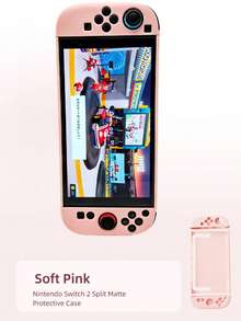 Switch 2 Hard Shell Protective Case, Includes 2 Tempered Glass Screen Protectors And 8 Thumb Grips, Detachable Full Body Protection Shell, Solid Color Series - Pink - View 10