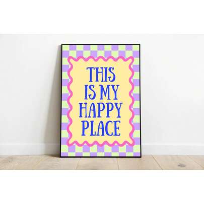 1pc, Canvas Wall Art, Framed Wall Decor, "This Is My Happy Place" Welcome Quote Wall Art Poster, Minimalist Typography Art, Dopamine-Boosting Decor, Suitable For Dorms, Living Rooms, Bedrooms, Modern Home Decor, Room Decor, Perfect Gift Choice - Canvas (Optional Frame)