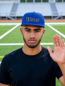 1 pieza Gorra de béisbol con visera plana con letras de los 12 signos del zodíaco, transpirable y ajustable, adecuada para hombres para correr y hacer ejercicio - azul real - Ver 5