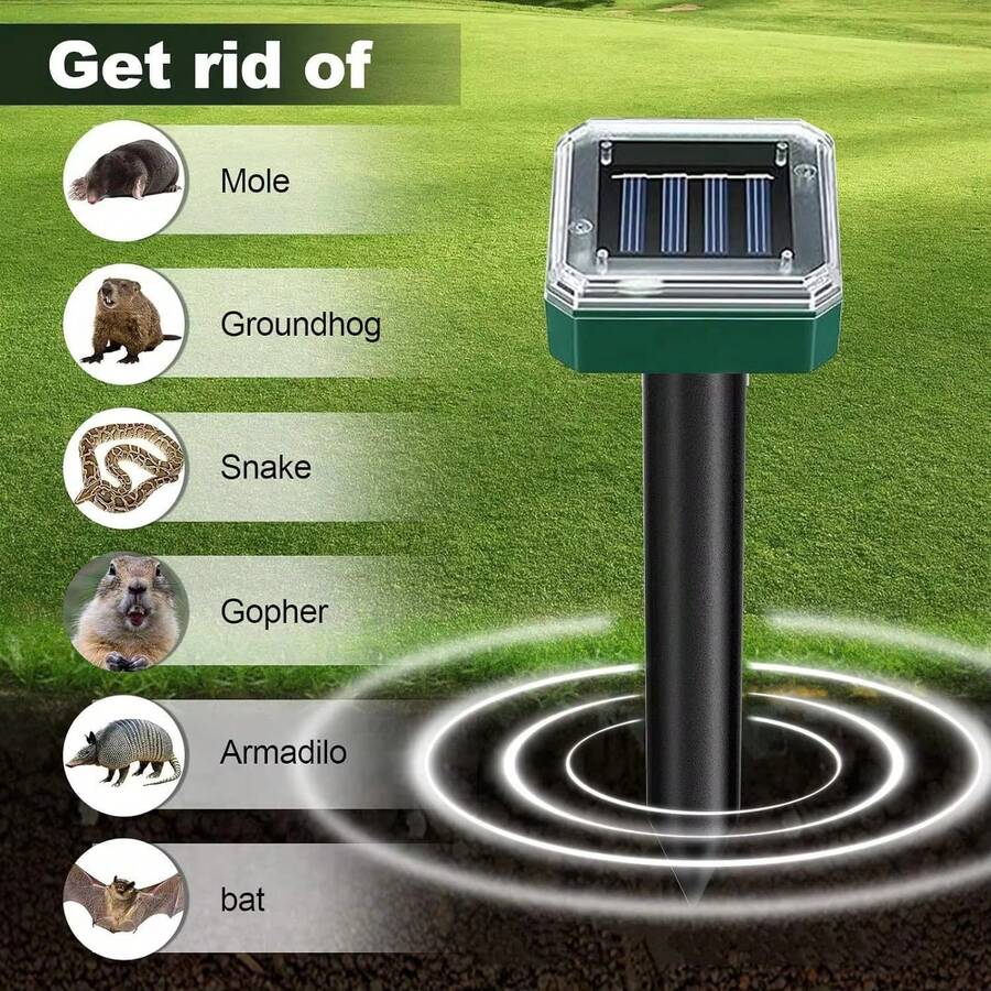 1 PC Solar Powered Ultrasonic Bird Repeller, Suitable For Outdoor Courtyards, Gardens, Orchards And Other Places. It Can Effectively Repel Birds, Snakes, Mice, Dogs And Other Animals. It Can Be Installed On The Ground, Operated By Switch, And Contains No Toxic Traps. - Green - View 1
