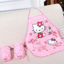 SANRIO 1 chiếc tạp dề - Tạp dề không tay bằng polyethylene mật độ cao, in hình hoạt hình dễ thương, chấm bi hồng vàng, họa tiết trái tim và xe đạp, thích hợp cho nấu ăn, vẽ tranh, làm thủ công, tạp dề theo chủ đề | Tạp dề vải có thể giặt được - Nhiều màu - Xem 3