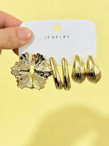 3-9 Pairs Thick Gold Hoop Earrings Set, Low Allergy Thick Gold Earrings For Women - Gold - View 6